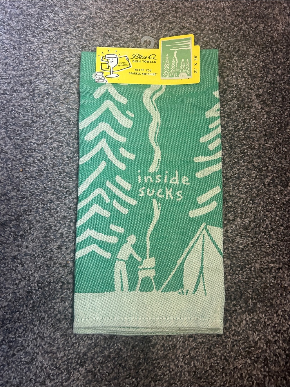 Blue Q Green & Cream 'Inside Sucks' Camping Dish Towel